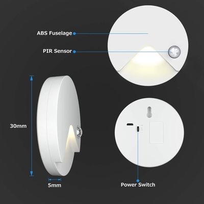 80mm Diameter 14.5mm Thickness Battery Operated Motion Sensor Light Cold White