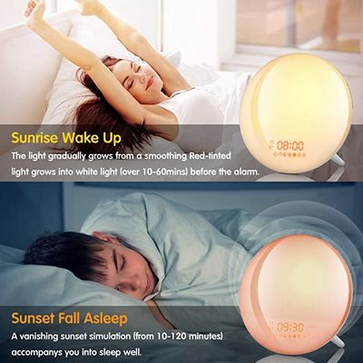 Snooze Colored 30 Levels Wake Up Alarm Clock Light Sunrise Simulation Sunset Fading